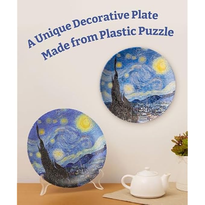 3D PUZZLE PLATE 124 PIECES - VAN GOGH - THE STARRY NIGHT  JIGSAW PUZZLE FOR ADULTS, DECORATIVE PLATE WITH DURABLE PLASTIC PIECES, IDEAL GIFT FOR HOME OR OFFICE DCOR [PL1002] - Image 2